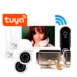 Комплект беспроводной WiFi домофон SkyNet 1100-Tuya (1+2+AX042) домофон, панель, 2 камеры и замок